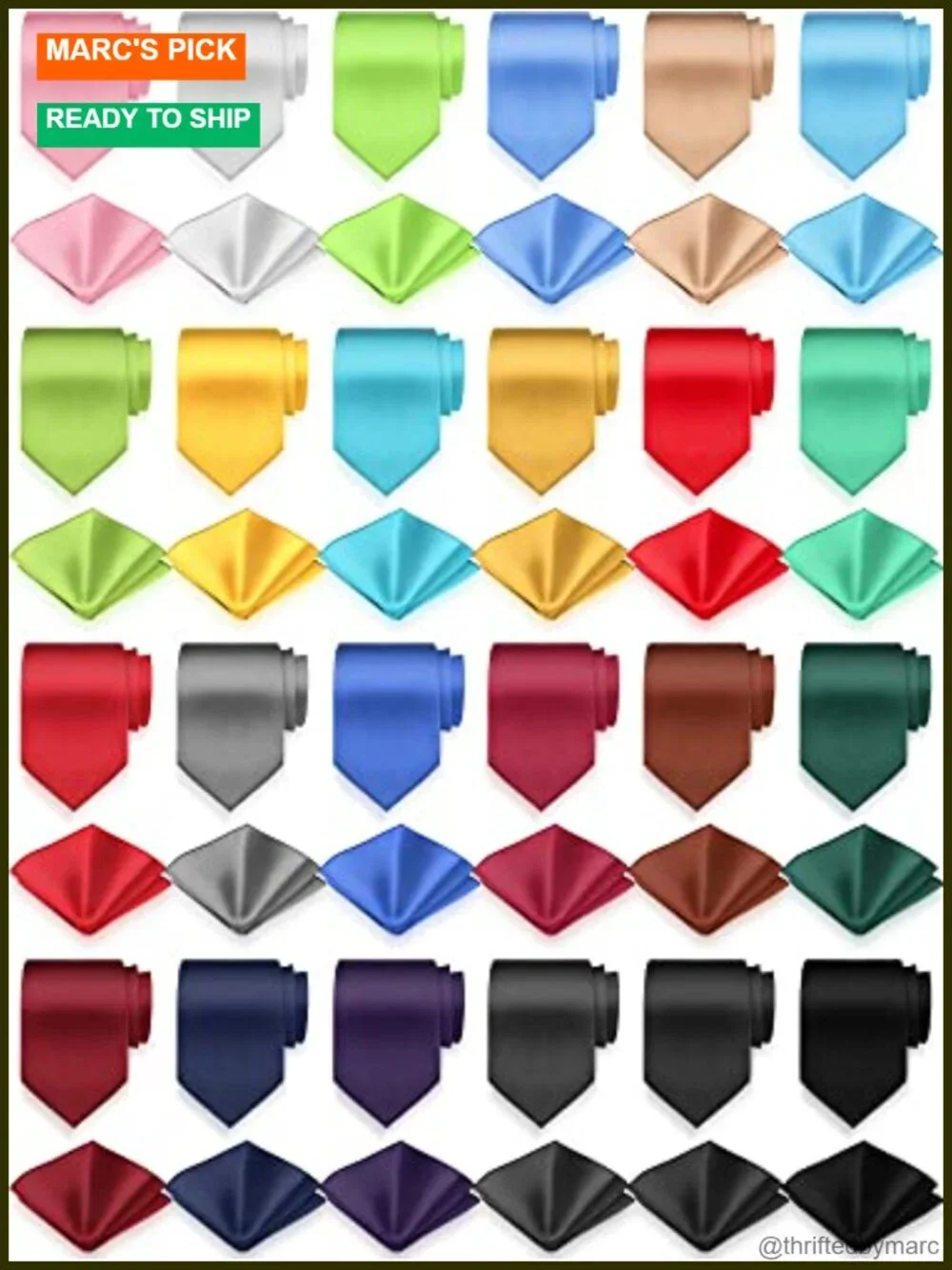 48 Pcs Men Solid Tie and Pocket Square Set Satin Necktie Business Wedding Party